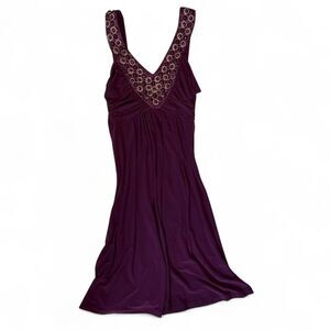 Soprano Purple Jersey Jeweled V-Neck Dress Fits Like Size M/L